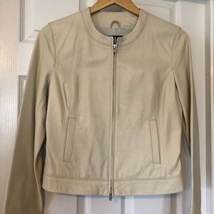 New Calvin Klein Cream Leather Bomber jacket Sz 4